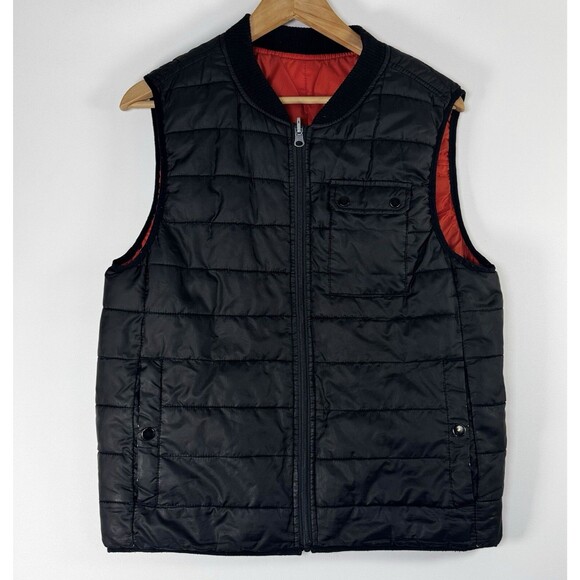 Vintage Dry Goods Reversible Quilted Vest Mens Medium Black Orange Workwear USA - Picture 1 of 16